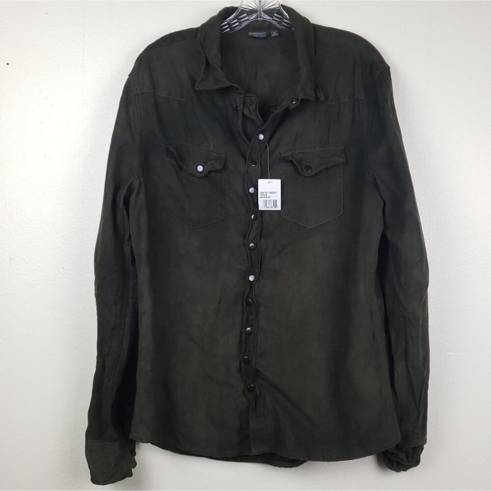 Gray Saks Fifth Avenue | Dark Olive Button Top